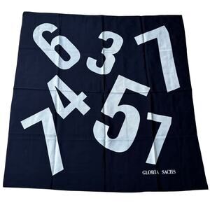Vintage Gloria Sachs silk scarf large square designer navy blue & gray numbers